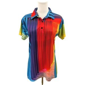 PLO Rainbow Striped Polo Shirt Colorful Sporty Athleisure M Golf Performance